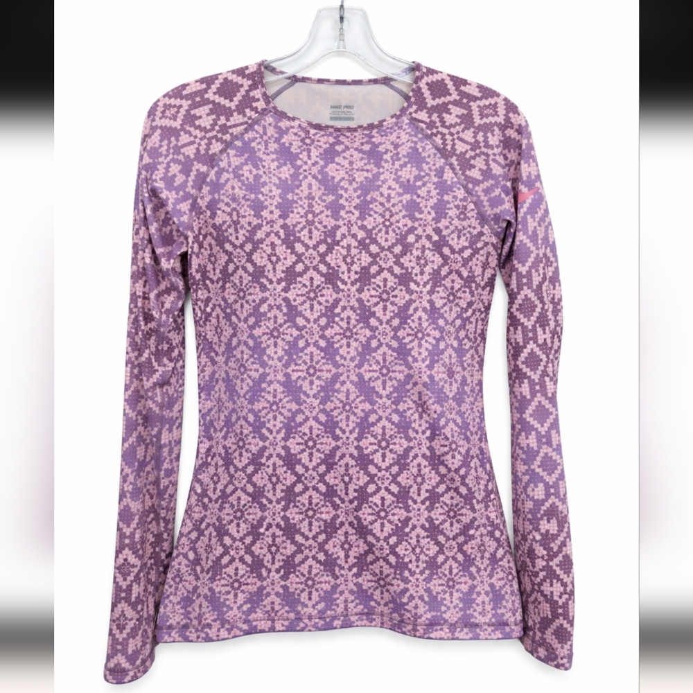 Nike Pro Dri-Fit Long Sleeve Shirt Women's Size Medium Lilac/Pink